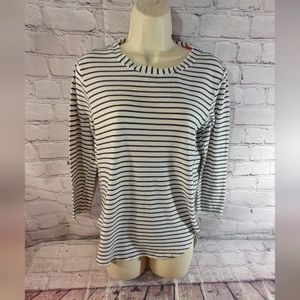 Fresh Produce Nautical Striped Flax Blend Scalloped Top S